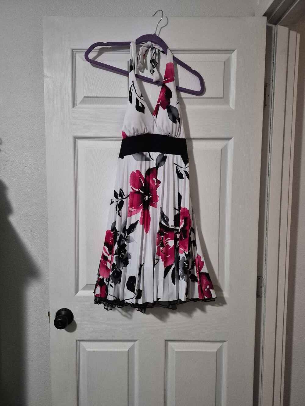 White Halter Dress with Pink Floral Print